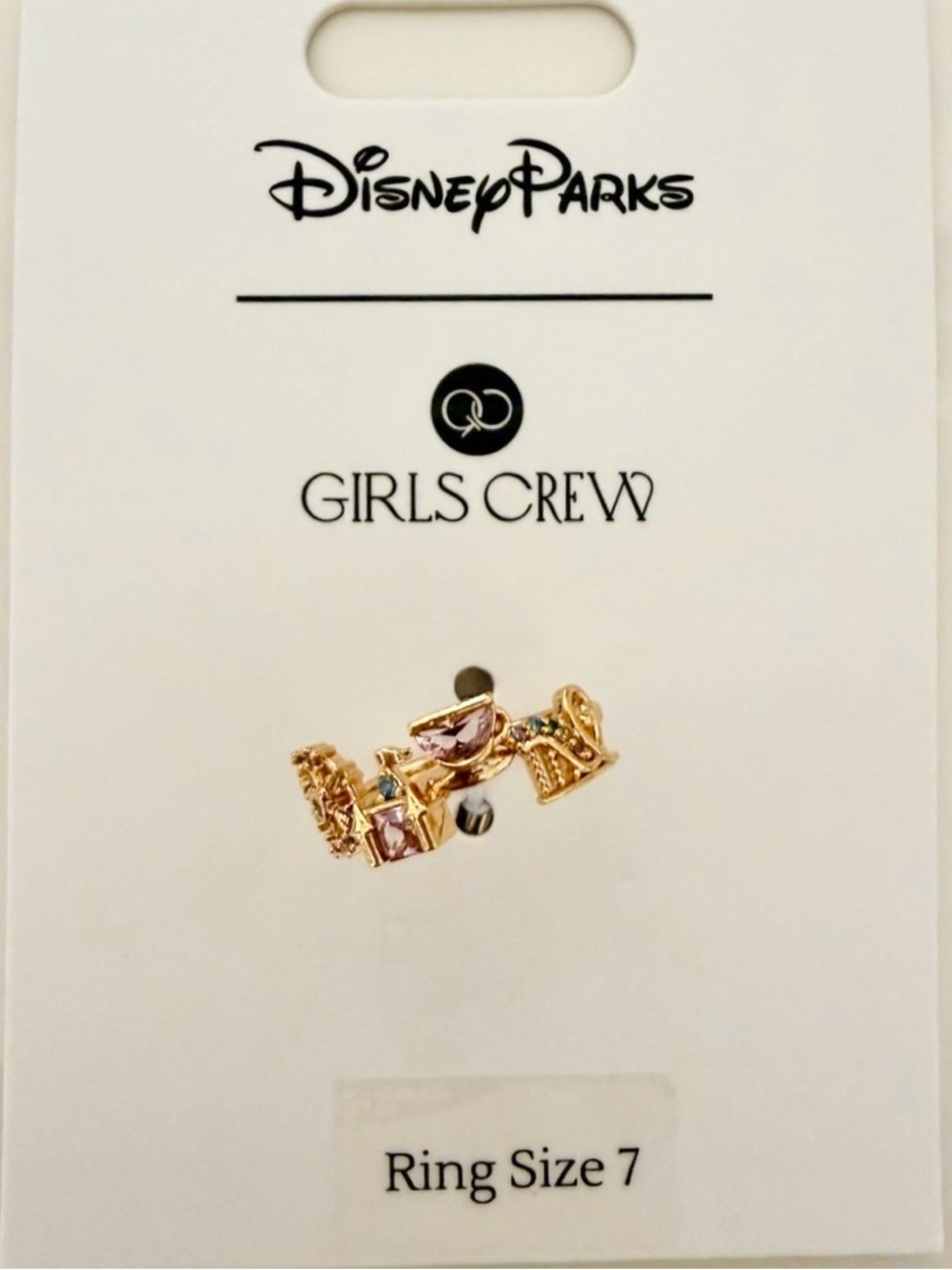 NEW Disney Parks GIRLS CREW Disneyland ICON Ring Gold Tone Castle Gems Size 7